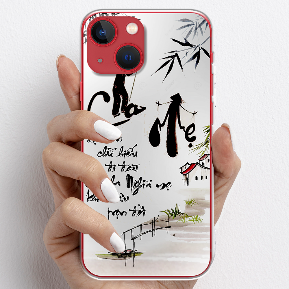 Ốp lưng cho iPhone 13, iPhone 13 Mini nhựa TPU mẫu Thư pháp cha mẹ