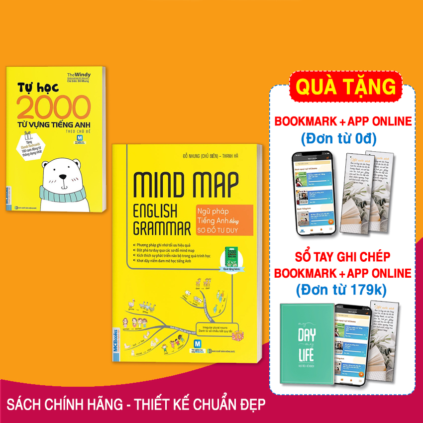 Combo sách Mindmap English Grammar – Ngữ Pháp Tiếng Anh Bằng Sơ Đồ Tư Duy  Tự Học 2000 Từ Vựng Tiếng Anh Theo Chủ Đề