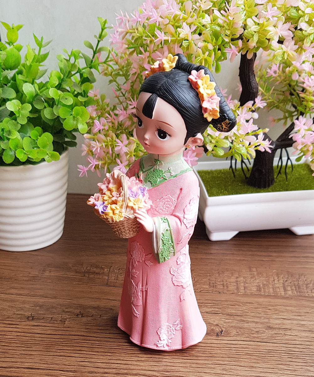 Tượng chibi thiếu nữ cổ trang bên hoa 3D sinh động (02 mẫu)