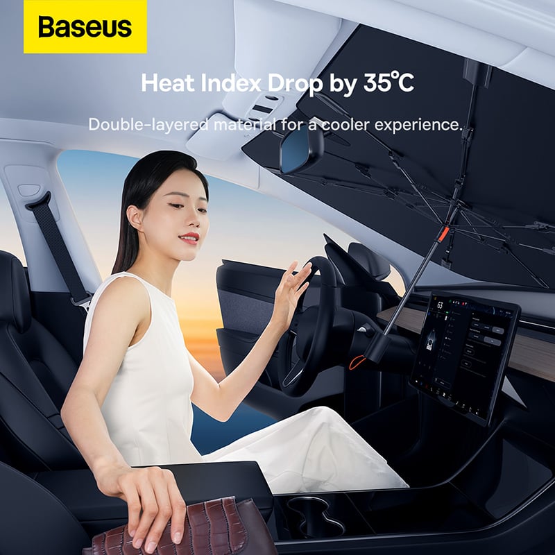 Dù Che Nắng Cửa Kính Trước Có Thể Xếp Lại Dùng Cho Xe Ô Tô Baseus CoolRide Doubled-Layered Windshield Sun Shade Umbrella Pro - Hàng chính hãng