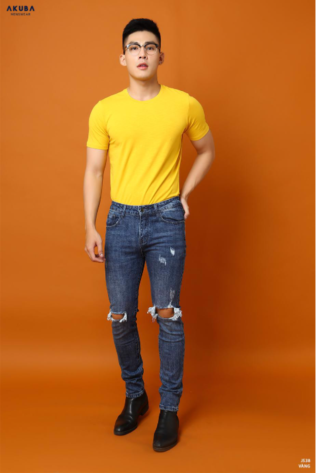 Áo thun nam trơn tay ngắn AKUBA form slimfit, vải 100% cotton vân sứa gỗ, may tiêu chuẩn xuất khẩu, dễ phối đồ 01J538