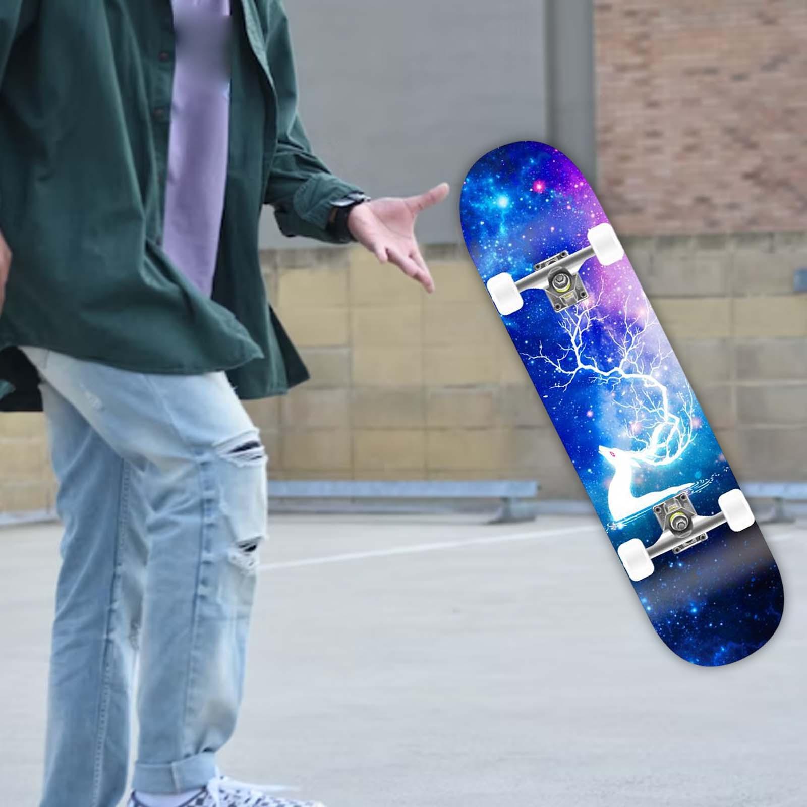 Complete Skateboard Double Kick PU Wheel Wooden Deck Cruiser for Beginners Kids Women Man