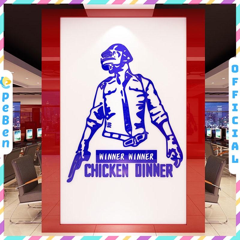 Tranh dán tường mica 3d decor khổ lớn pubg winner dinner chicken dinner trang trí quán game phòng game thủ