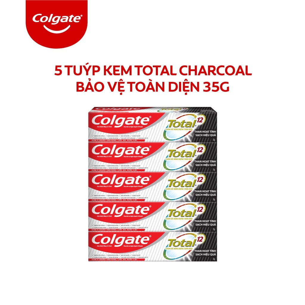 Bộ 5 Kem đánh răng Colgate giảm chảy máu nướu Total than hoạt tính bảo vệ toàn diện 35g/tuýp