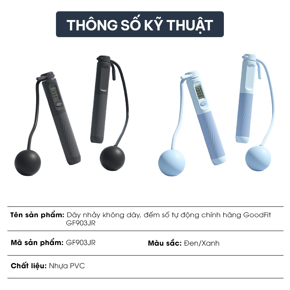 Dây nhảy không dây, dây nhảy thể lực đếm số tự động chính hãng GoodFit GF903JR dây nhảy thể dục tại nhà