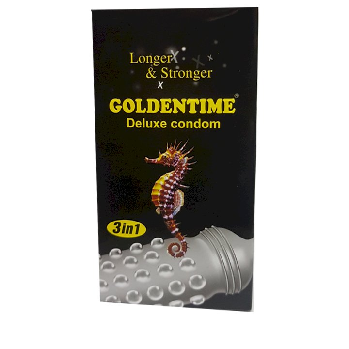 Bao Cao Su Goldentime Longer 3 in 1 (Hộp 12 Cái) Tăng khoái cảm, Kéo dài thời gian, Hàng Chính Hãng 100%