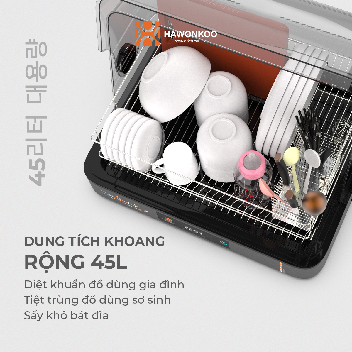 Máy Tiệt Trùng Đa Năng HAWONKOO USH-400 Sấy Khô Bát Đĩa Khử Trùng UV 45 Lít Hàng Chính Hãng - Thương Hiệu Hàn Quốc