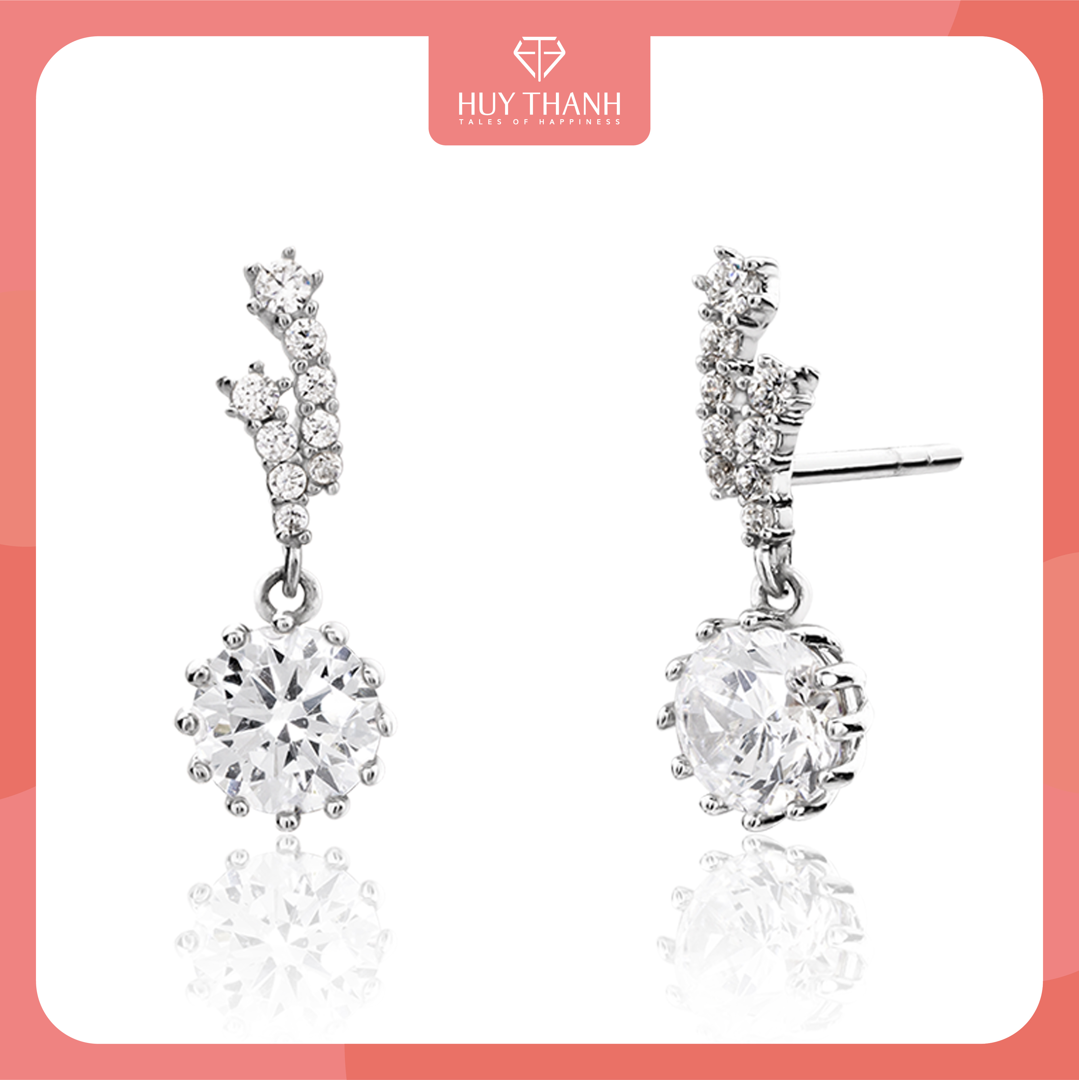 Bông Tai Nữ Vàng 14K Rơi Họa Tiết Đơn Giản Đính Đá CZ Cao Cấp Lấp Lánh BTPTB316 Huy Thanh Jewelry