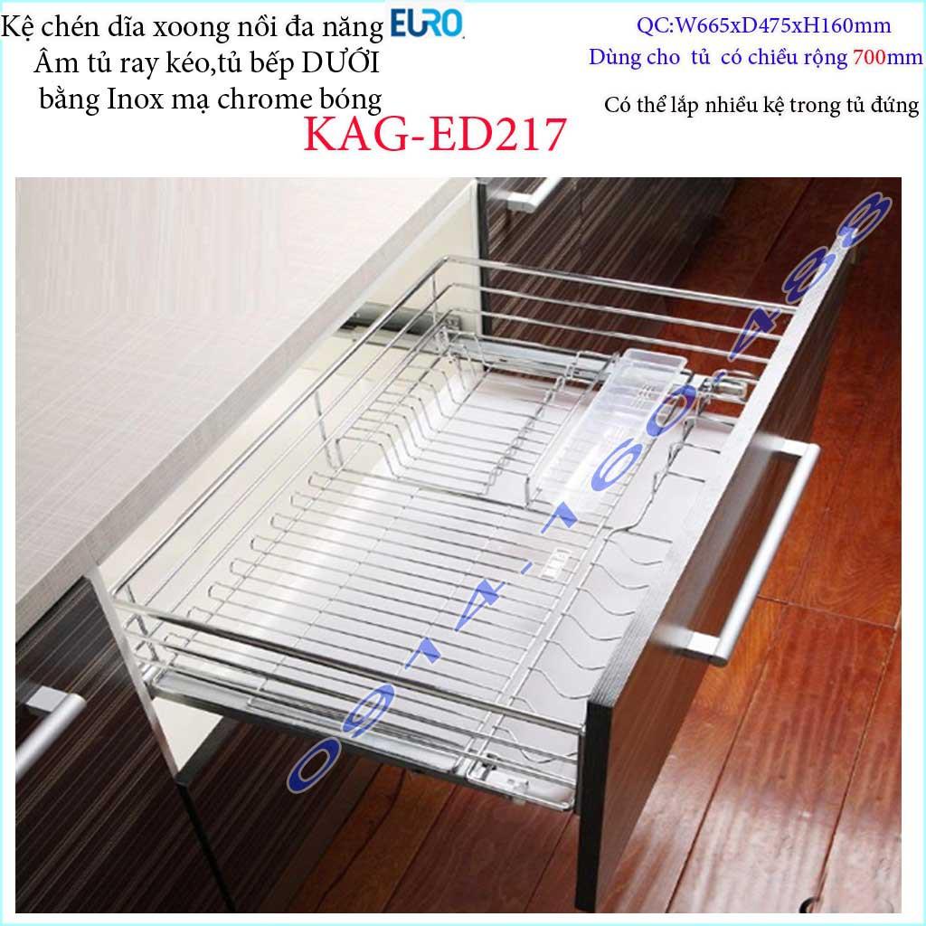 Kệ chén dĩa xoong nồi đa năng âm tủ KAG-ED217-70cm, Kệ đa năng Euro có ray giảm chấn 70cm