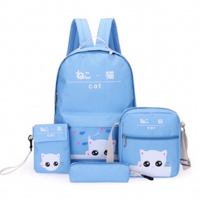 COMBO Set 4 món balo thời trang kiểu mới mèo mắt to siêu kute cho nam và nữ style kitishop
