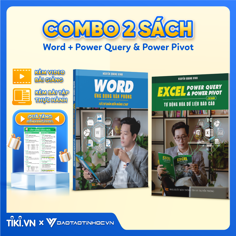 Combo 2 Sách Word - Power Query & Power Pivot ĐÀO TẠO TIN HỌC Ứng Dụng Văn Phòng Kèm Video 