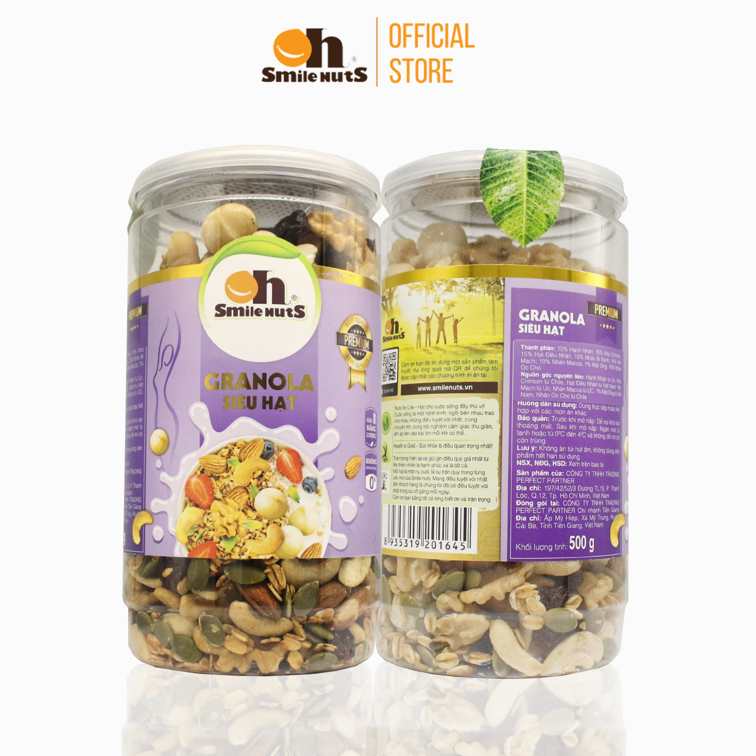 Granola Siêu Hạt Smilenuts Gồm Hạnh Nhân, Nho khô, Óc Chó, Yến Mạch, Macca, Hạt điều, Mật ong _ Khối Lượng 500g