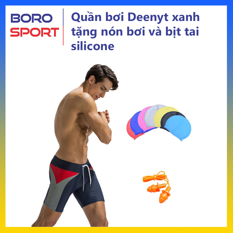 Quần bơi nam Boxer YESURE DEENYT  Chất liệu Superfine polyester cao cấp , chống thấm , nhanh khô form Fitness thời trang (Tặng kèm nón bơi + bịt tai silicon) - Hàng Chính Hãng