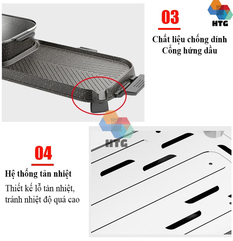 Bếp lẩu nướng 2 trong 1 Suncojia LZW-1702D nồi lẩu 2 ngăn tách rời, dung tích lớn cho gia đình đông, chống dính không khói, hàng chính hãng