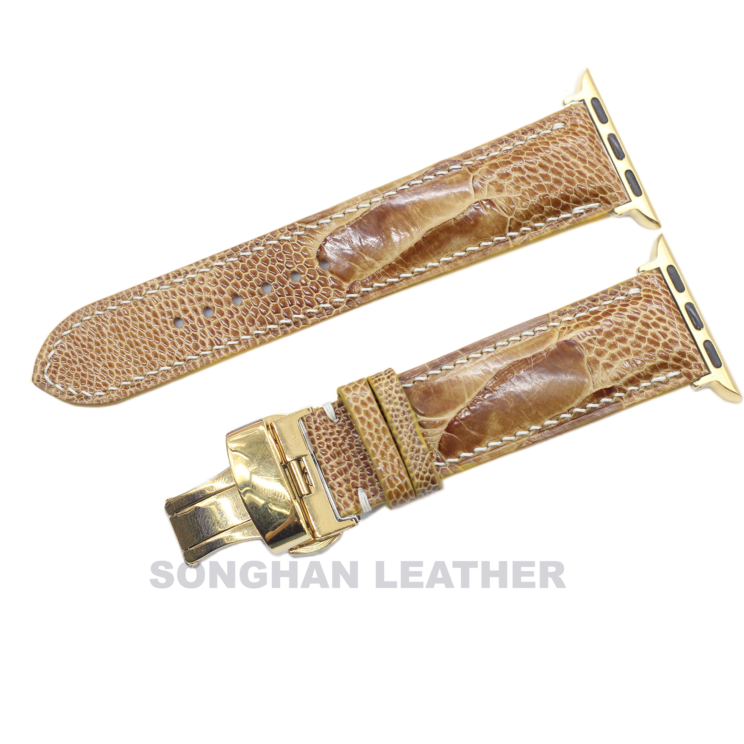 Dây Đeo Thay Thế Dành Cho Apple Watch Da Đà Điểu Vân To Khóa Gập Hoàn Thiện Thủ Công, Dây Da Apple Watch Series 2,3,4,5,6,7 Size 38mm,40mm,41mm,42mm,44mm,45mm Hàng Chính Hãng Songhan Leather