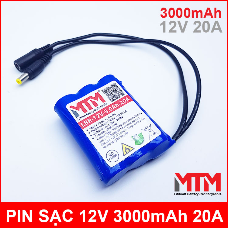 Pin sạc lithium 12V 3000mAh 3S chịu tải 20A MTM chính hãng