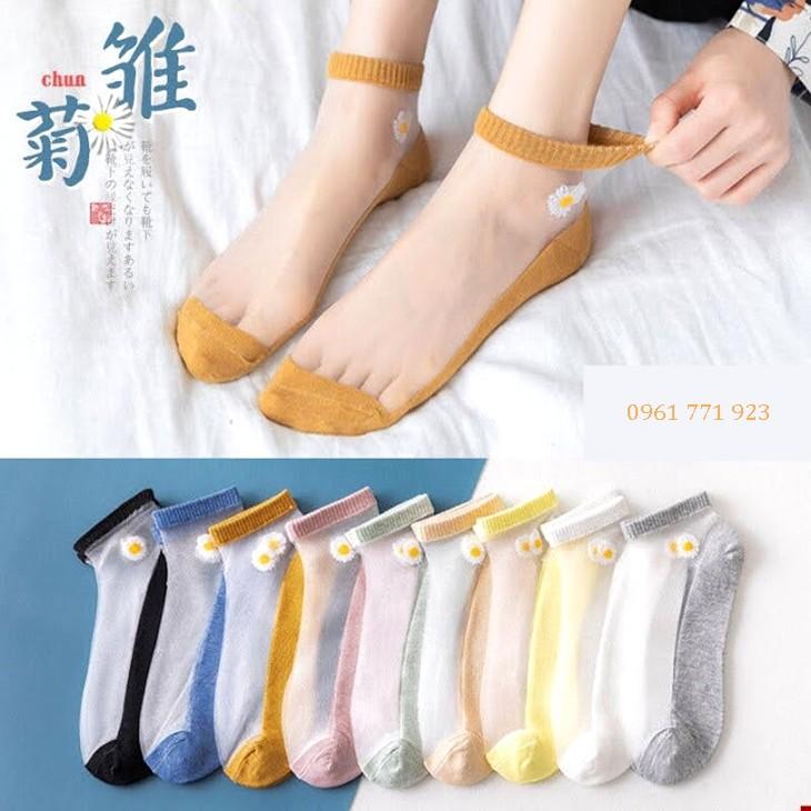 10 đôi Tất nữ cổ ngắn đẹp - Tất lưới hài đi giày búp bê xinh xắn hình hoa cúc trong suốt mùa hè mùa thu đông