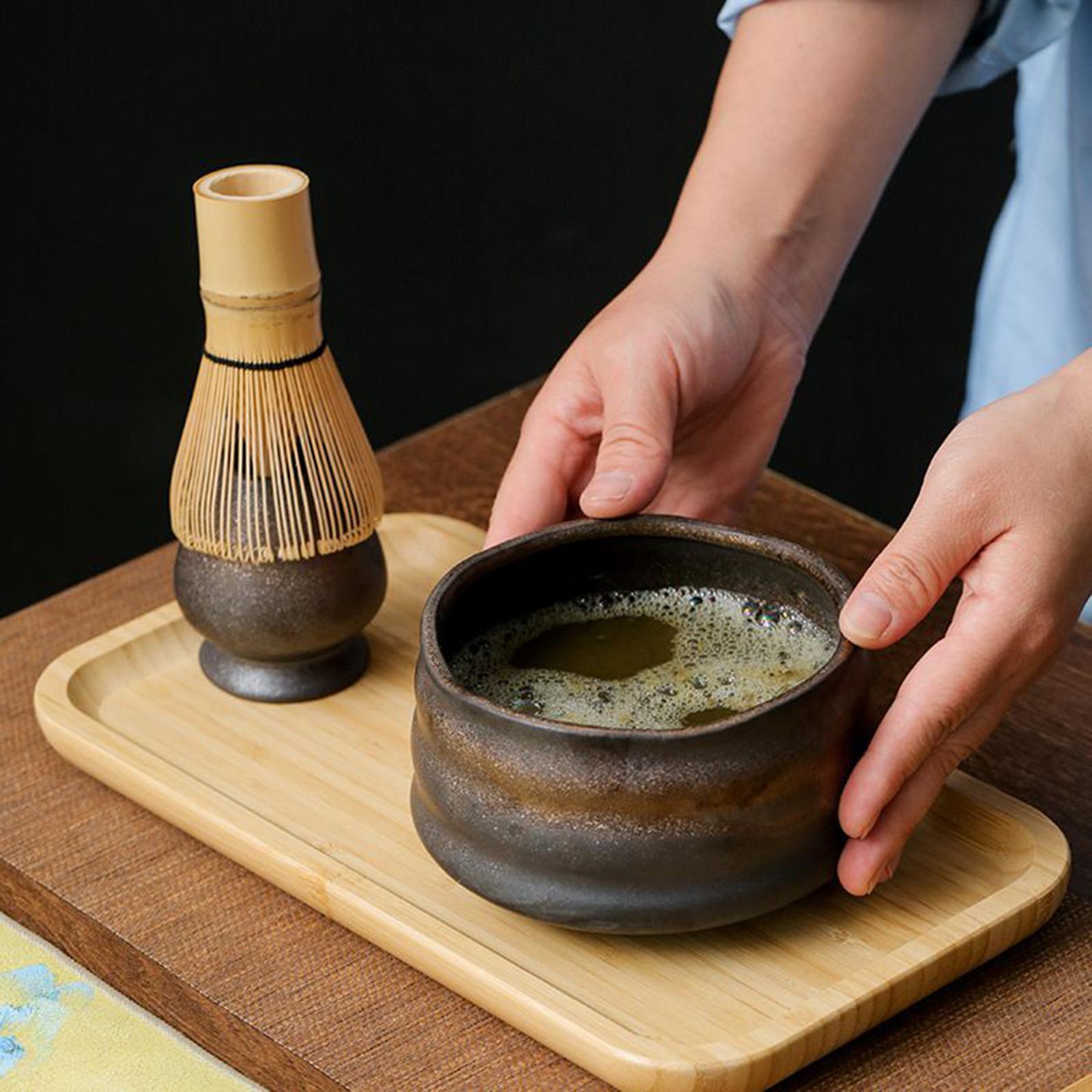 Ceramic Matcha Bowls with Whisk Holder Handmade for Office Dining Room Party