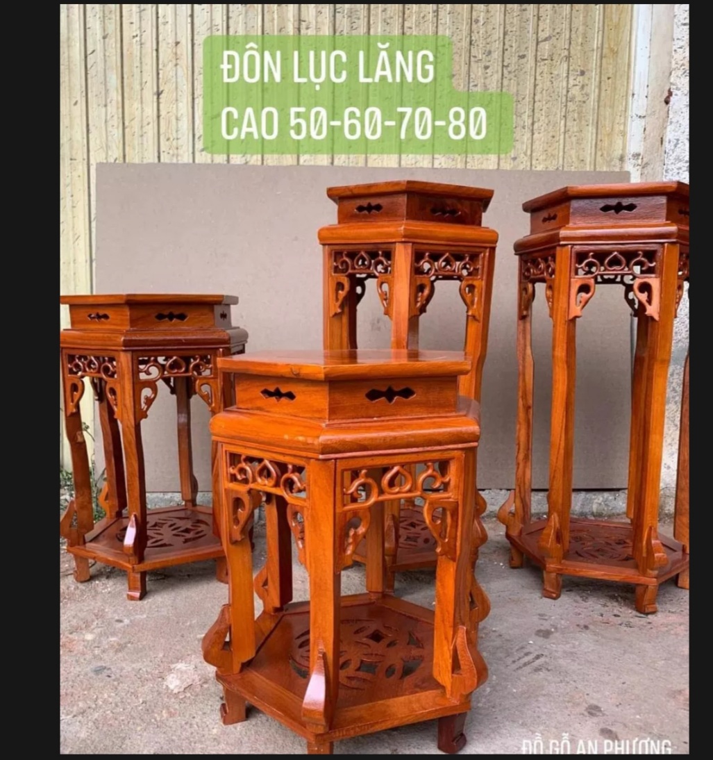Đôn lục giác gỗ hương mặt 32cm cao 80 CM