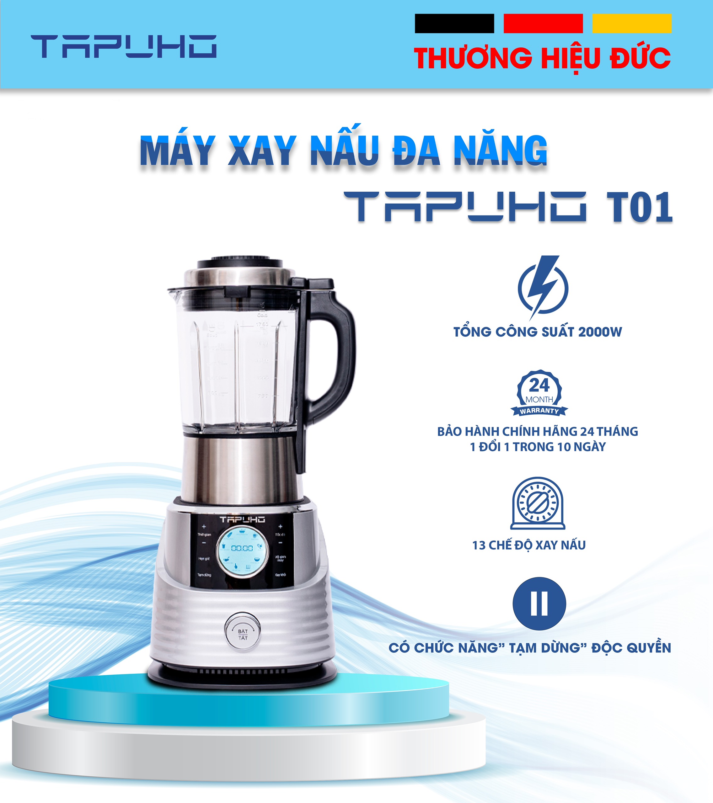 Máy làm sữa hạt, xay sinh tố TAPUHO T01 - Thương hiệu Đức (hàng chính hãng)