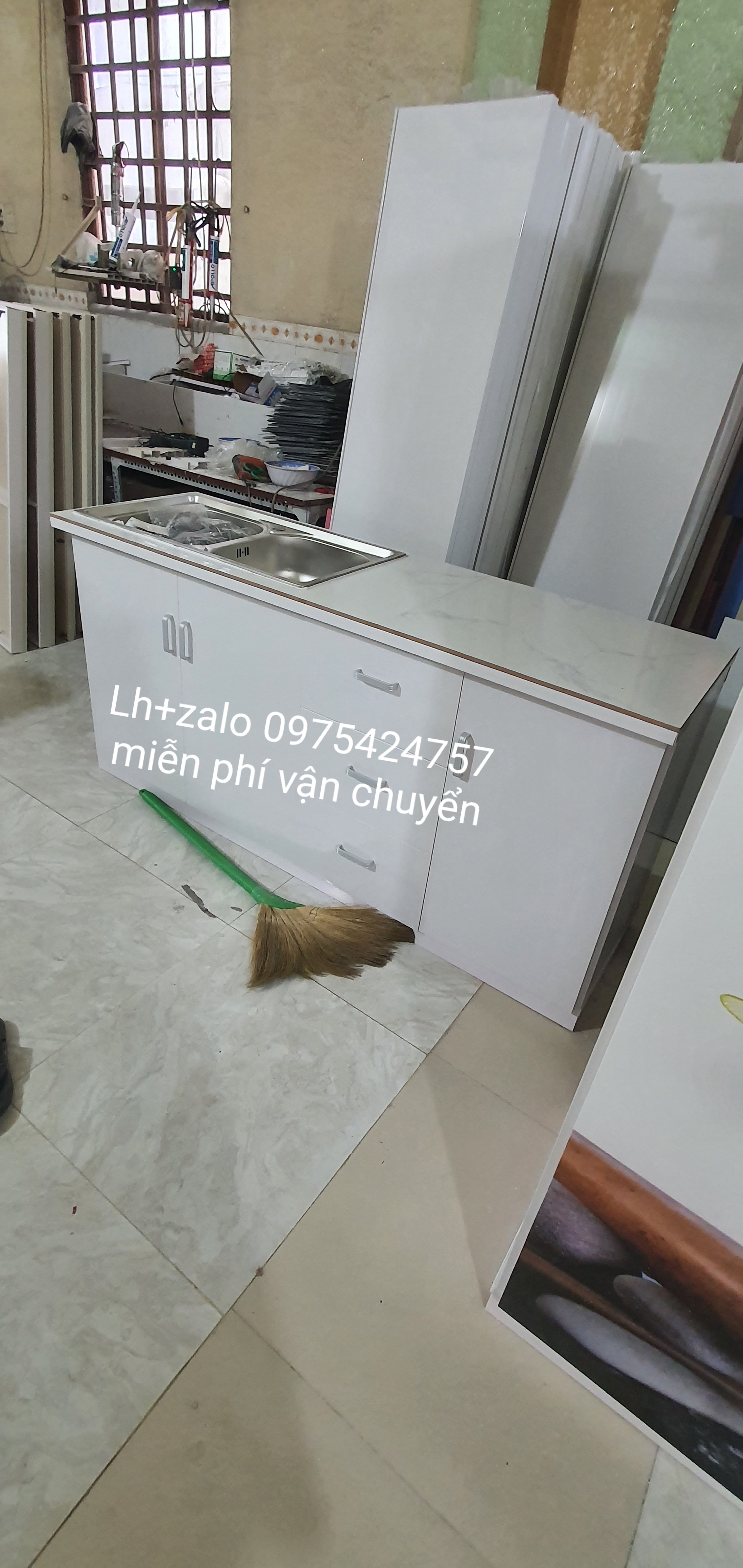 Tủ bếp sẵn 2 bồn mặt gạch nhựa đài loan