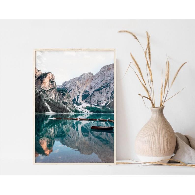Bộ 6 tranh treo tường thiên nhiên cam xanh canvas có đinh tặng kèm