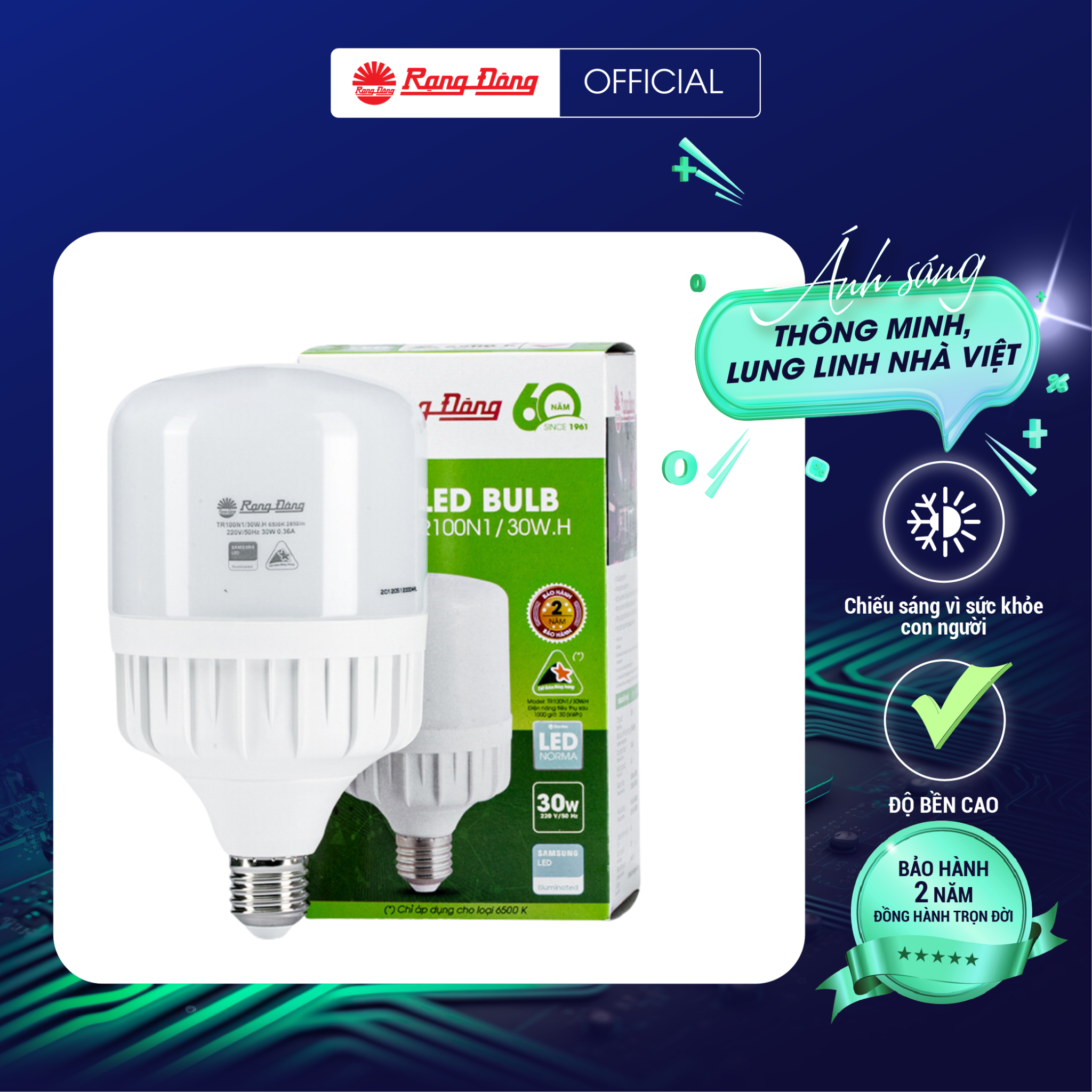 Bóng Đèn Led Bulb Trụ Rạng Đông Model Led Tr100N130W Ss - Vàng