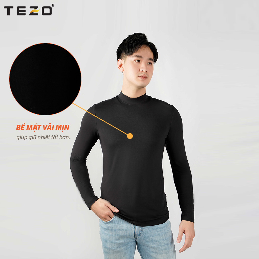 Áo giữ nhiệt nam TEZO, cổ tròn dài tay chất liệu cotton co giãn thoải mái hai màu đen trắng