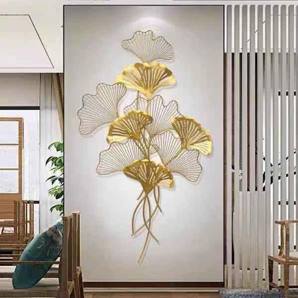 Tranh Sắt Treo Tường Nghệ Thuật Trang Trí Lá Cọ Vàng 80x120cm