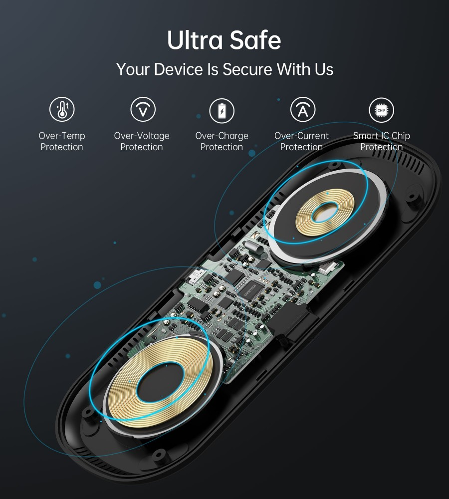 Đế sạc không dây sạc nhanh 15W 2 in 1 hỗ trợ sạc cho Smartphone / Galaxy Watch / Tai nghe hiệu CHOETECH T570-S - Hàng nhập khẩu