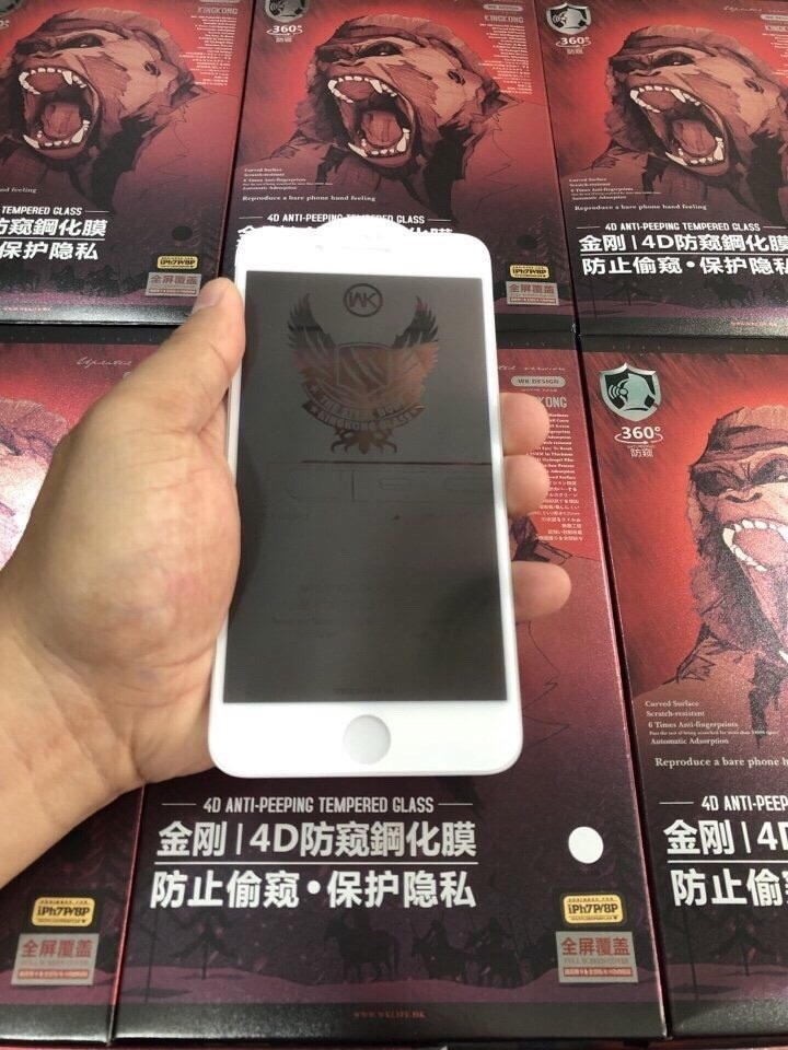 Kính cường lực iPhone 7Plus/8Plus chống nhìn trộm Kingkong 4D ; Miếng dán chống nhìn trộm ĐEN