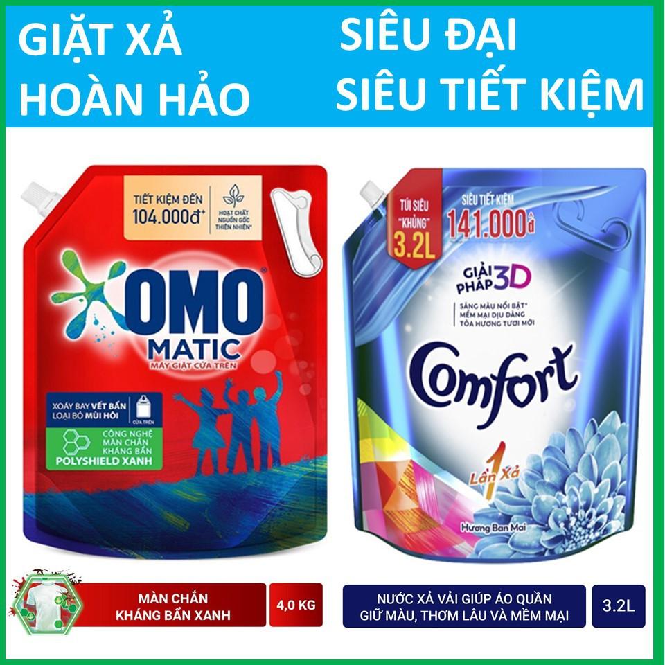 COMBO Giặt xả hoàn hảo OMO Đỏ 4Kg và Comfort Ban mai 3.2L