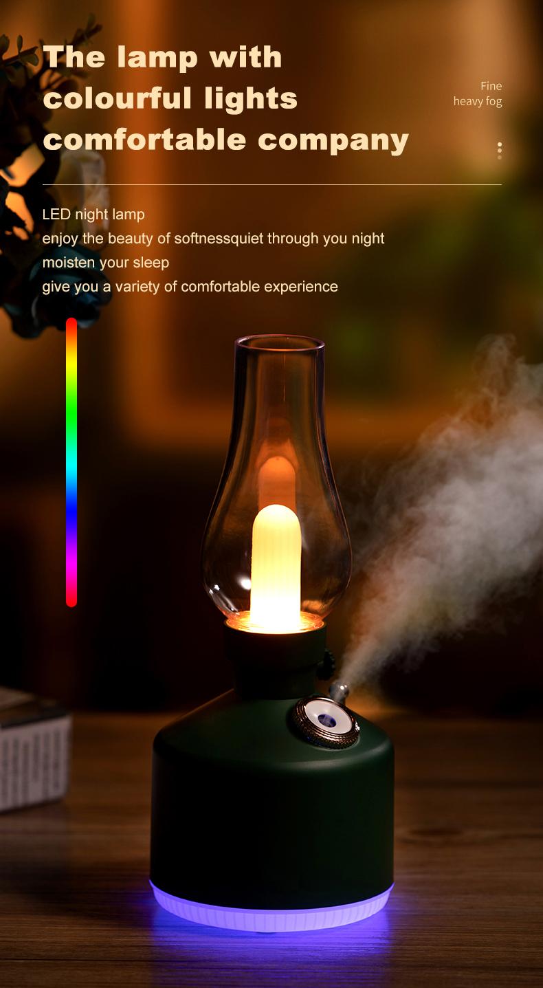 Máy Tạo Độ Ẩm Không Khí USB Có Thể Sạc Retro Dầu Lửa Đèn LED Ánh Sáng Khuếch Tán Hương Thơm Không Dây Phun Sương Tạo Trang Trí Nhà
