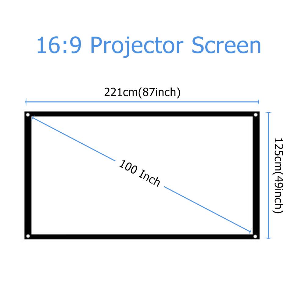 100 Inch Projector Screen 16:9 HD Portable Projection Screen Anti-Crease for Home Theater Outdoor Indoor Movies