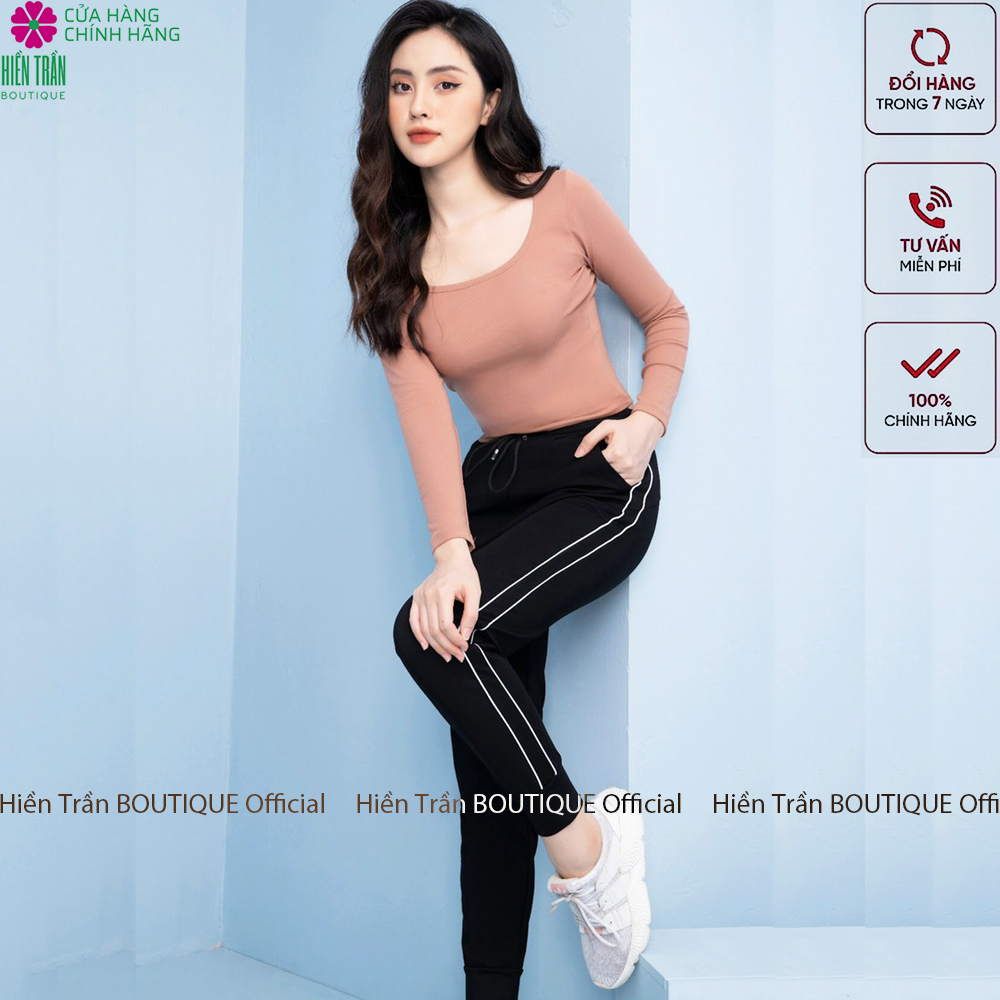 Quần jogger nữ Ruby Fashion bo gấu dáng dài cạp chun dây buộc, kiểu sọc nhí 2 bên