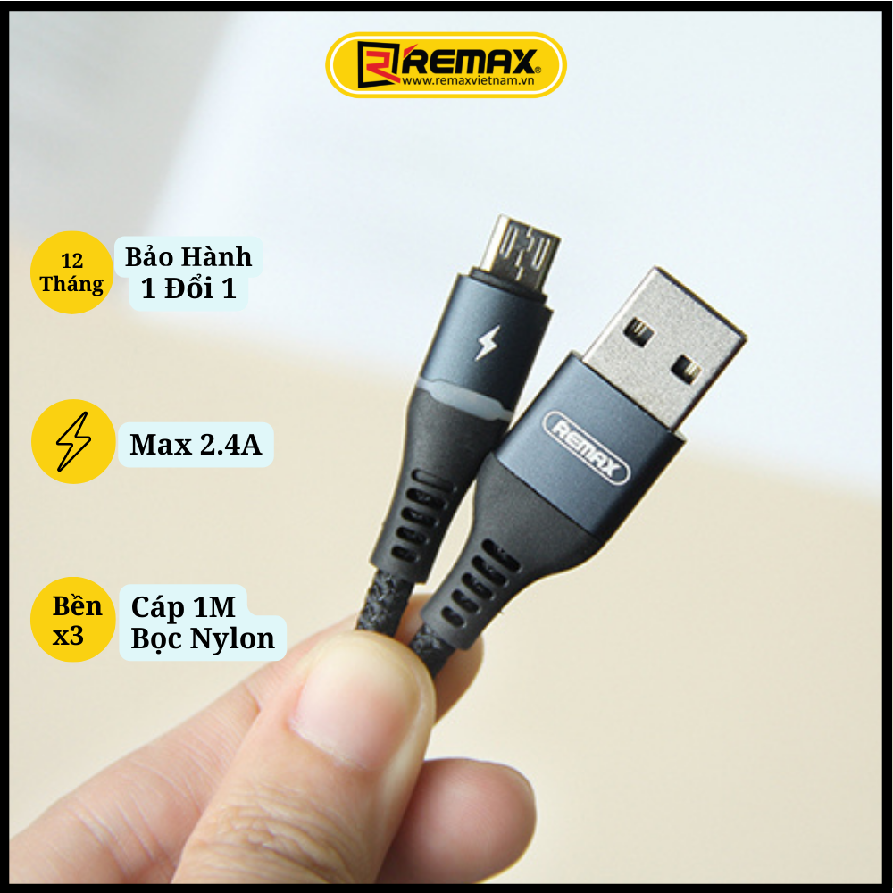 Cáp sạc nhanh Micro USB 2.4A . Hàng Chính hãng Remax RC-152m