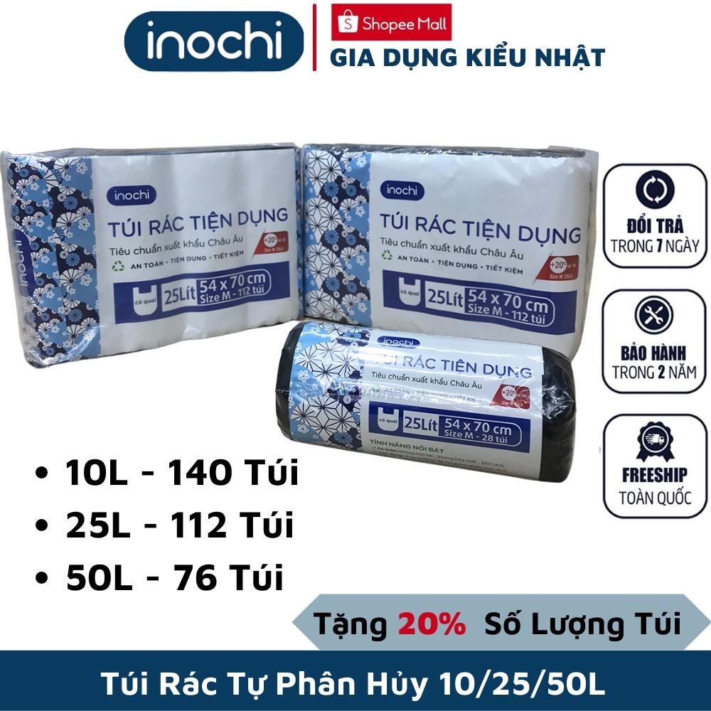 (HCM)Túi đựng rác tự phân hủy 4 cuộn sinh học Inochi Có Quai Dạng Cuộn Màu Đen 10L 25L 50L có mùi chanh