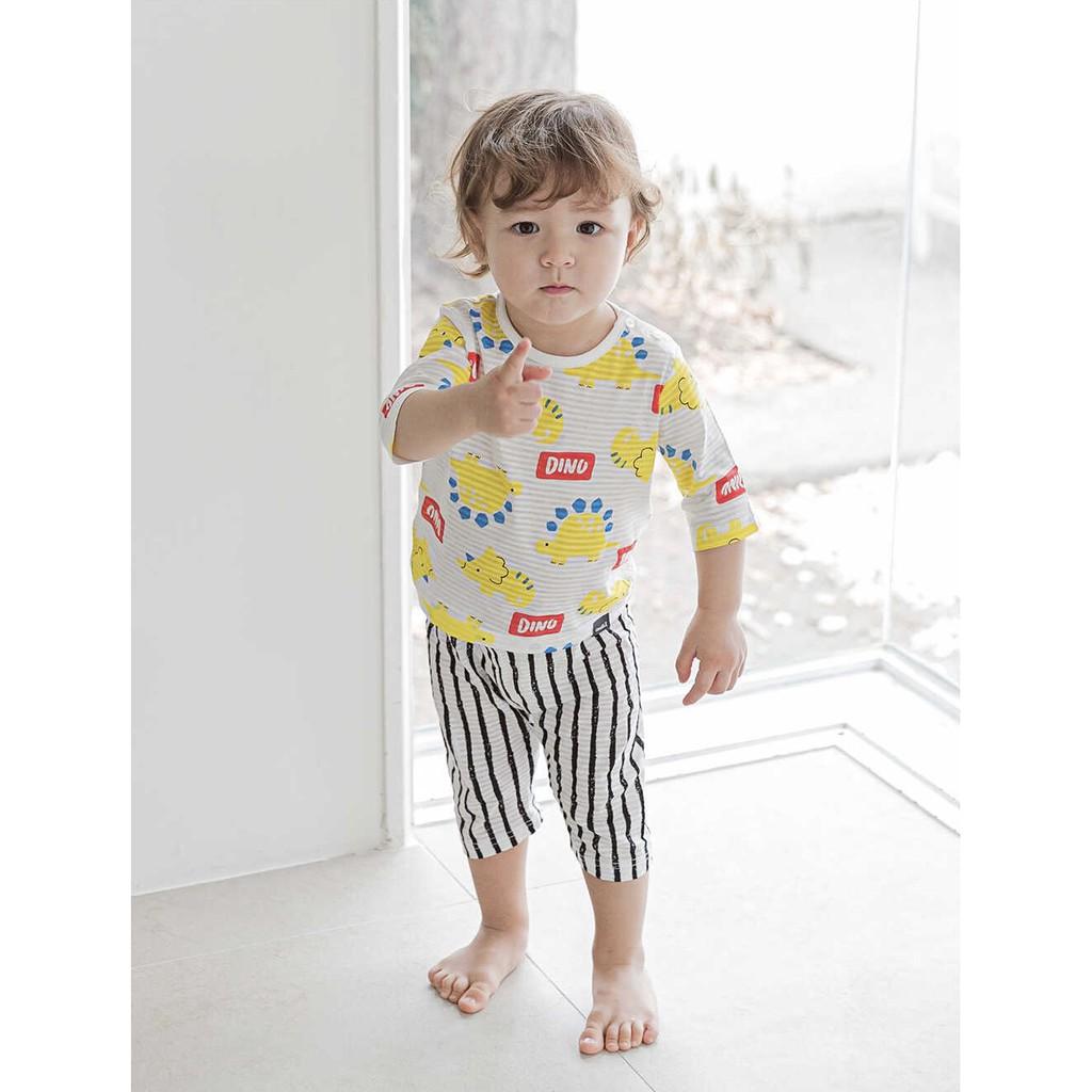 BỘ LỬNG CAO CẤP BÉ TRAI NỘI ĐỊA HÀN, CHẤT COTTON GIẤY ORGANIC, KHỦNG LONG QUẦN SỌC
