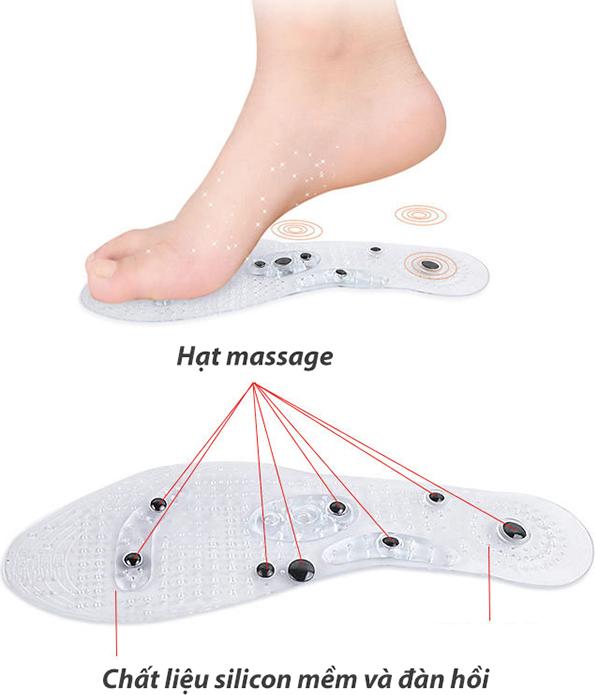 Miếng đế lót giày silicone trong suốt 8 hạt nam châm bấm huyệt massage ở chân nhằm giúp lưu thông tuần hoàn máu tăng cường sức khoẻ cho cả nam lẫn nữ