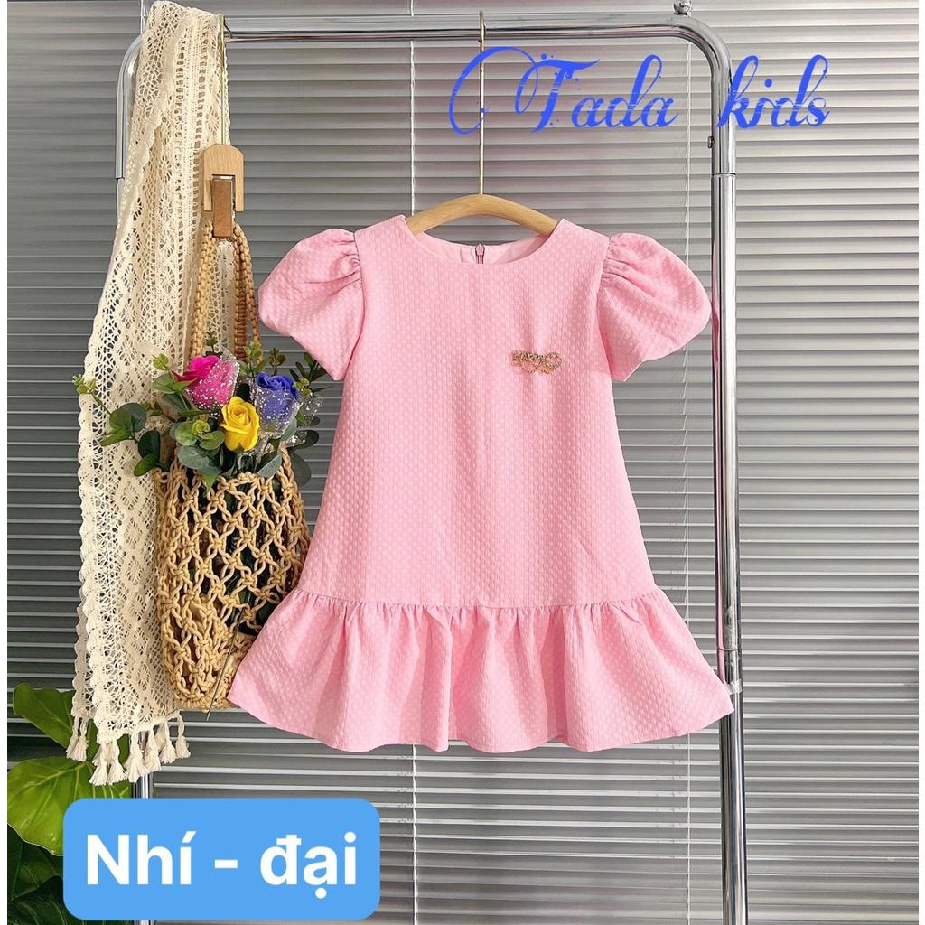 Đầm váy babydoll tay phồng cho bé gái màu trắng hồng xanh diện đi chơi đi học đẹp size 12-40kg chất vải mềm mát