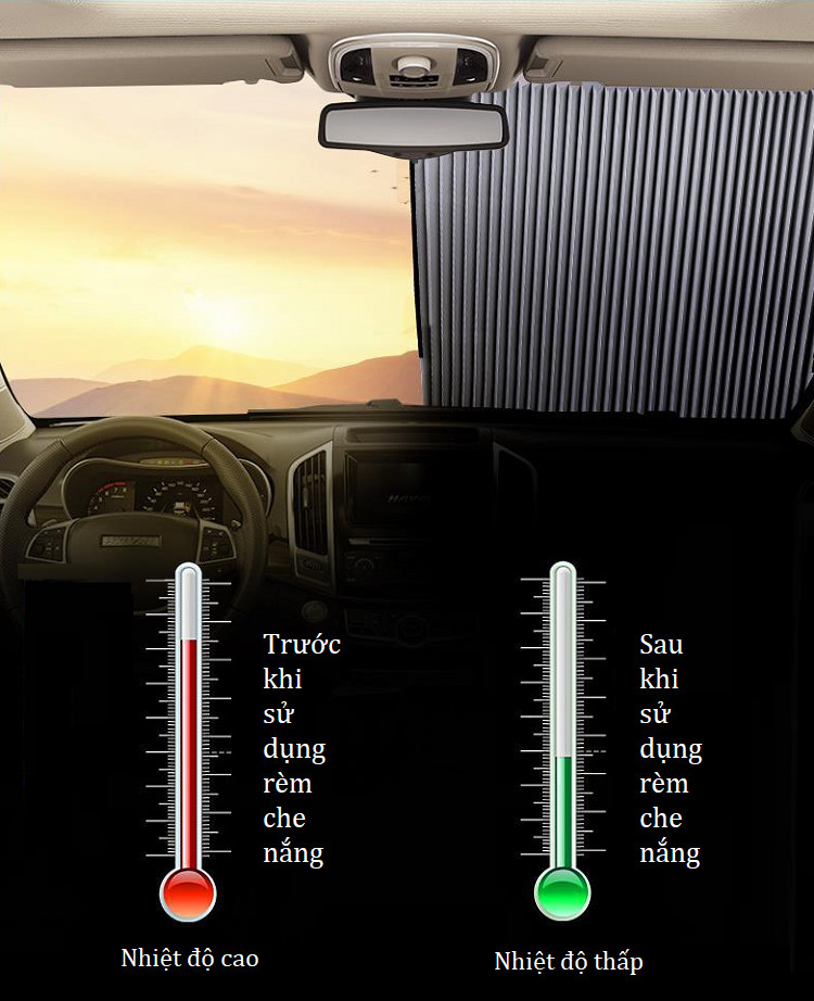 Rèm chống nắng, chống nóng co rút tự động trên xe hơi thông minh (Tặng gương cầu lồi mini gắn gương chiếu hậu ô tô)