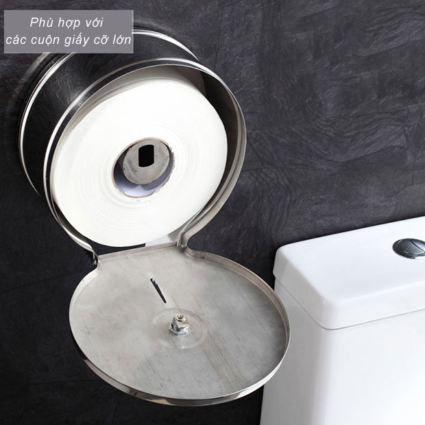 Hộp đựng giấy vệ sinh tròn gắn tường cỡ lớn INOX AIZA