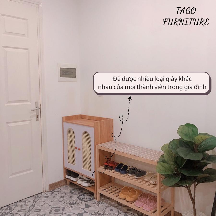 Tủ giày gỗ, kệ để giày thông minh 2 cánh tủ mây gỗ phong cách cao cấp hiện đại trang trí nhà 78x30x78 TAGO ND19