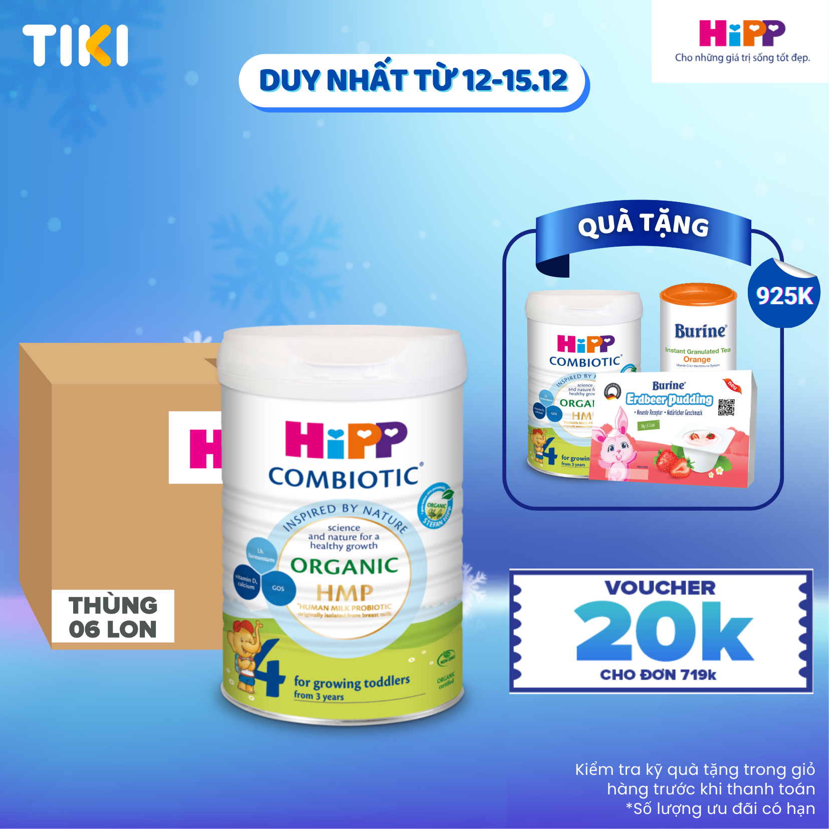 Thùng 6 lon Sữa bột công thức HiPP 4 Organic Combiotic 800g