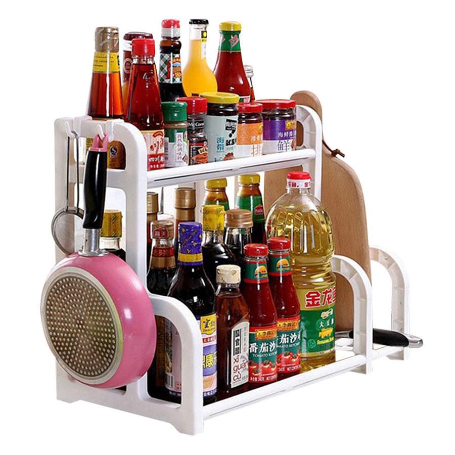 Kệ Đựng Gia Vị Nhà Bếp 2 Tầng Chữ H Kèm Khay Để Thớt Đa Năng - Loại Tốt