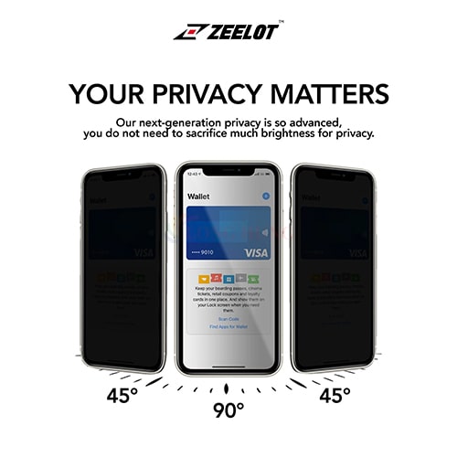 Dán màn hình cường lực Full viền chống nhìn trộm Zeelot dành cho iPhone 15 Pro Max/15 Pro/15 Plus/15/14/13/12/11 - Hàng chính hãng