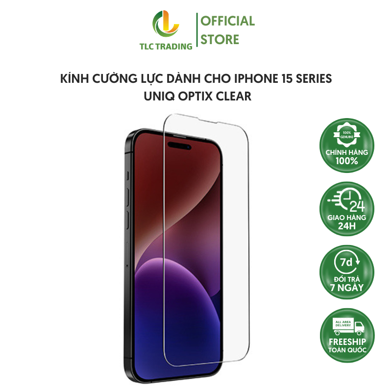 Kính Cường Lực UNIQ OPTIX Clear dành cho iPhone 15/ 15 Plus / 15 Pro/ 15 Pro Max - hàng chính hãng