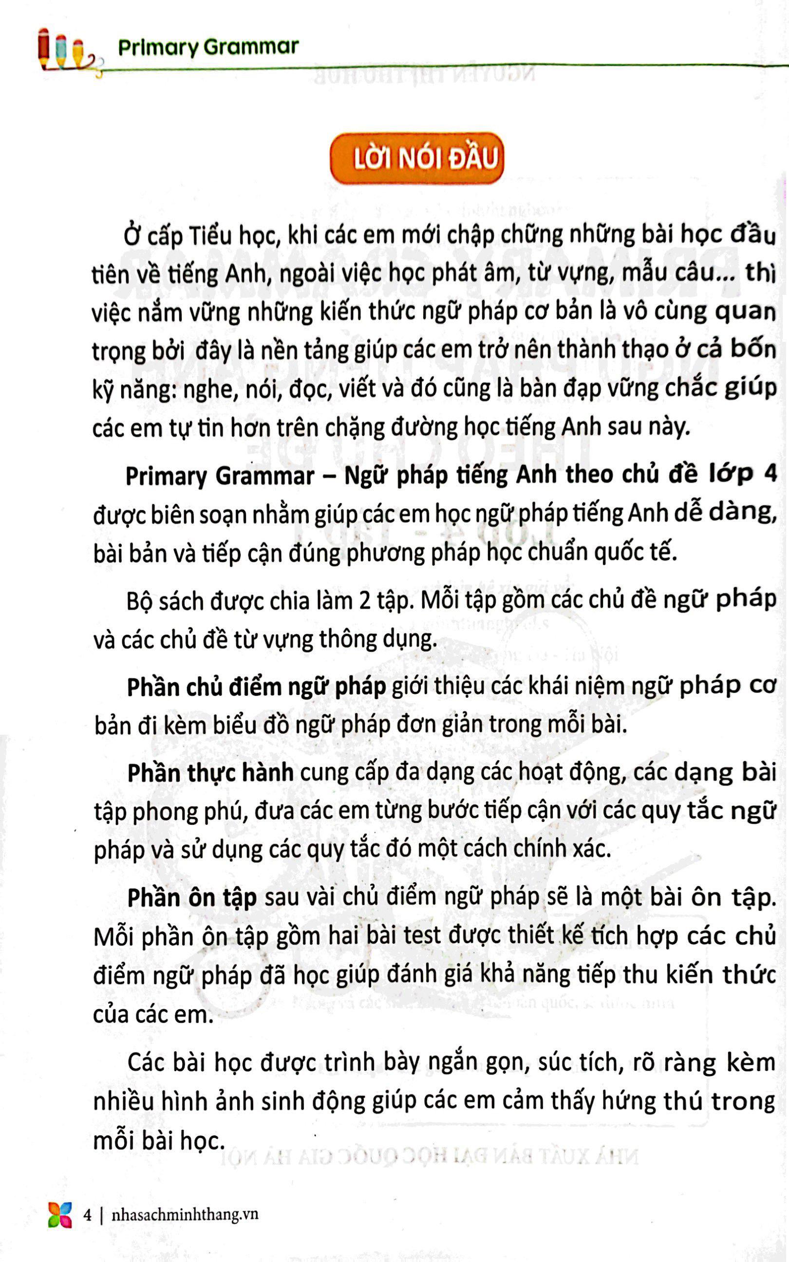Primary Grammar - Ngữ Pháp Tiếng Anh Theo Chủ Đề Lớp 4 - Tập 1 (Tái Bản 2023)