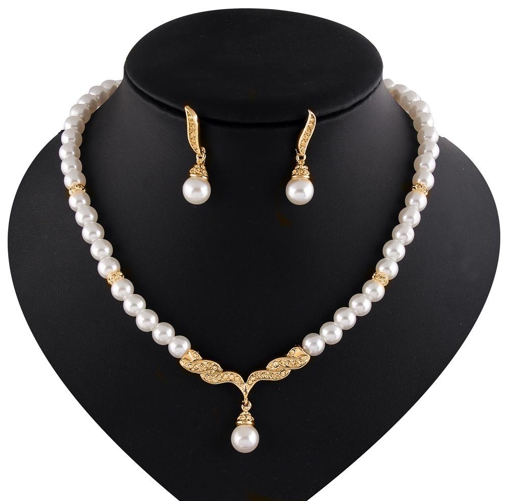 2 Sets Fashion Women Jewelry Set Pearl Necklace+Earrings For Bridal Wedding