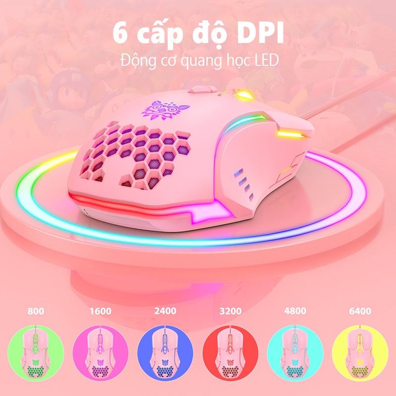 Chuột chơi game có dây ONIKUMA CW902 màu hồng với đèn RGB [Hàng chính hãng]